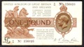 London Coins : A132 : Lot 128 : Treasury &pound;1 Warren Fisher T24 issued 1919, No.N/15 156016, Pick357, slight corner ...
