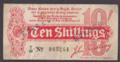 London Coins : A132 : Lot 138 : Treasury 10/- Bradbury T8 a contemporary forgery c.1914 serial T-33 987264, small stains, aV...