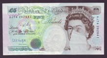 London Coins : A133 : Lot 2312 : ERROR Five Pounds Kentfield. B364. Error. AJ74 282841. Missing print. Torn, but this is part of ...
