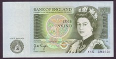 London Coins : A133 : Lot 2321 : ERROR One Pound Page. B337. Error. X45 694330. One colour is missing completely from the back. Scarc...