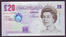 London Coins : A133 : Lot 2336 : ERROR Twenty Pounds Bailey. B402. Error. Differing prefixes.CJ62 446604 and DJ62 446604. Scarce. EF ...