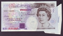 London Coins : A133 : Lot 2356 : ERROR Twenty Pounds Kentfield. B371. Error. K34 708063. Extra paper at right showing misplaced seria...