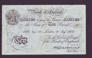 London Coins : A133 : Lot 2532 : Ten Pounds Catterns. B229. Operation Bernhard. 19th August 1932. K/113 03730. VF.