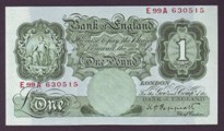 London Coins : A133 : Lot 2542 : One Pound Peppiatt. B239. E99A 630515. EF.