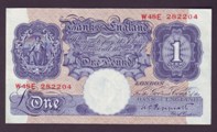 London Coins : A133 : Lot 2583 : One Pound Peppiatt. B249. W48E 282204. Last run. Sub series. Rare. VF, near EF.