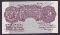 London Coins : A133 : Lot 2593 : Ten Shillings Peppiatt. B251. A99D 313195. Last run. First series. Very scarce. UNC.