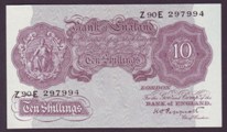 London Coins : A133 : Lot 2600 : Ten Shillings Peppiatt. B251. Z90E 297994. First run. Sub series. EF.