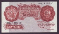 London Coins : A133 : Lot 2612 : Ten Shillings Peppiatt. B256. 63L 418250. Near EF.