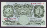 London Coins : A133 : Lot 2614 : One Pound Peppiatt. B258. R99A 505783. Last of first series. Scarce. VF.