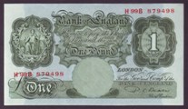 London Coins : A133 : Lot 2670 : One Pound Beale. B268. H99B 879498. Last of first series. EF.