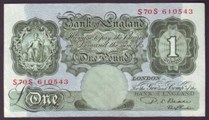 London Coins : A133 : Lot 2678 : One Pound Beale. B269. S70S 610543. Replacement. Very last run. Rare. VF.