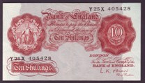 London Coins : A133 : Lot 2701 : Ten Shillings O'Brien. B271. Y25X 405428. Last run. Rare. EF.