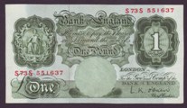 London Coins : A133 : Lot 2714 : One Pound O'Brien. B274. S73S 551637. Replacement. VF.