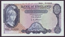 London Coins : A133 : Lot 2745 : Five Pounds O'Brien. B280. H48 519239. First series. UNC.