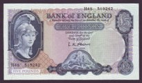 London Coins : A133 : Lot 2746 : Five Pounds O'Brien. B280. H48 519242. First series. EF to UNC.