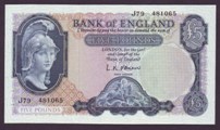 London Coins : A133 : Lot 2748 : Five Pounds O'Brien. B280. J79 481065. UNC. 