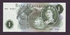 London Coins : A133 : Lot 2756 : One Pound O'Brien. B285. M62 875511. Replacement. UNC.