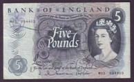 London Coins : A133 : Lot 2780 : Five Pounds Hollom. B298. M03 034403. Replacement. VF.
