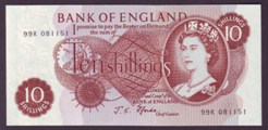 London Coins : A133 : Lot 2813 : Ten Shillings Fforde. B309. 99R 081151. Last of first series. UNC.