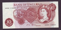 London Coins : A133 : Lot 2820 : Ten Shillings Fforde. B310. A99N 119697. Last of first series. Scarce. UNC.