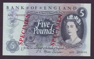 London Coins : A133 : Lot 2832 : Five Pounds Fforde. B312S. Specimen. A00 000000. UNC condition.