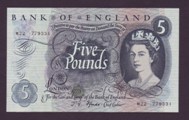 London Coins : A133 : Lot 2835 : Five Pounds Fforde. B313. M22 779331. Replacement. EF.