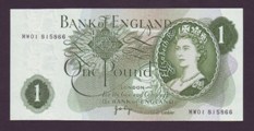 London Coins : A133 : Lot 2865 : One Pound Page. B323. MW01 815866. First run. Very scarce. UNC.