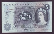 London Coins : A133 : Lot 2871 : Five Pounds Page. B325. 11M 568677. Replacement. Scarce. EF.