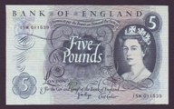 London Coins : A133 : Lot 2872 : Five Pounds Page. B325. 15M 011539. Replacement. Scarce. EF.