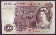London Coins : A133 : Lot 2875 : Ten Pounds Page. B326. A92 207929. First series. Rare. Only a few known. VG to Fine.