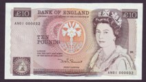 London Coins : A133 : Lot 2959 : Ten Pounds Somerset. B348. First series. AN01 000032. Very low number. UNC condition. Very scarce.