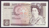 London Coins : A133 : Lot 3012 : Ten Pounds Kentfield. B360. KN01 First series. KN01 000068. Very low number and scarce thus. UNC. 