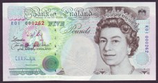 London Coins : A133 : Lot 3036 : Five Pounds Kentfield. B362. R01 000262. First series. Low number. Very rare thus. UNC.