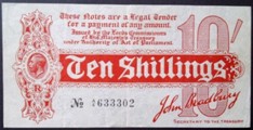 London Coins : A133 : Lot 3258 : Treasury 10 shillings Bradbury T9 issued 1914 serial No. A/4 633302, VF-GVF