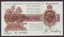 London Coins : A133 : Lot 3272 : One Pound Bradbury. T16. Control Note. Z/25 800801. Scarce. Near EF.