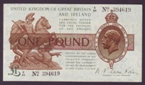 London Coins : A133 : Lot 3286 : One Pound Fisher. B24. Z/83 394619. Control note. Near VF. 