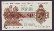 London Coins : A133 : Lot 3288 : One Pound Fisher. T24. M/1 416229. Scarce. EF.