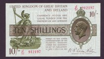 London Coins : A133 : Lot 3296 : Ten Shilling Fisher. T30. First prefix. J/51 912197. EF.