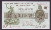 London Coins : A133 : Lot 3301 : Ten Shilling Fisher. T33. T/92 909327. Near EF.