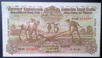 London Coins : A133 : Lot 3348 : Ireland National Bank  Currency Commission £5 ploughman dated 8-5-31 serial 02NK 063608, P...