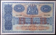 London Coins : A133 : Lot 3389 : Scotland British Linen Bank £20 dated 20th January 1953 serial V/4 10/368, Pick159b, l...
