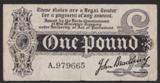 London Coins : A134 : Lot 105 : Treasury &pound;1 Bradbury T1 issued 1914 serial A.979665 tear bottom centre Fine+ and scarce early ...
