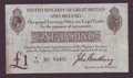 London Coins : A134 : Lot 107 : Treasury &pound;1 Bradbury T11.1 issued 1915 serial Y/12 84465 edge tear bottom right, presses F...