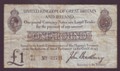 London Coins : A134 : Lot 111 : Treasury &pound;1 Bradbury T11.2 issued 1915 serial C1/42 32721, pinholes, Fine