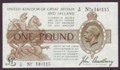 London Coins : A134 : Lot 117 : Treasury &pound;1 Bradbury T16 issued 1917, control note last prefix Z/27, washed & pres...