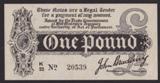 London Coins : A134 : Lot 121 : Treasury &pound;1 Bradbury T4.2 issued 1914 serial K/22 20539, 2 tiny pinholes GEF to about UNC