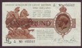 London Coins : A134 : Lot 123 : Treasury &pound;1 Warren Fisher T24 issued 1919 last series control note Z/59 055512 about VF