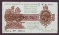 London Coins : A134 : Lot 130 : Treasury &pound;1 Warren Fisher T32 issued 1923 control note Z1/43 130315 (No. with square dot) pinh...