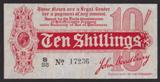 London Coins : A134 : Lot 137 : Treasury 10 shillings Bradbury T10 issued 1914 serial B/33 17236, edge repair bottom centre,...