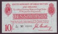 London Coins : A134 : Lot 139 : Treasury 10 shillings Bradbury T12.1 issued 1915 serial L/80 05609, lightly pressed VF-GVF